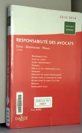 Couverture du produit · Responsabilité des avocats - 3e ed.: Civile - Disciplinaire - Pénale
