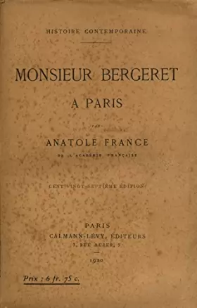 Couverture du produit · Monsieur Bergeret à Paris / 1920 / Anatole France / Réf15630
