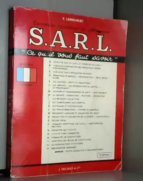 Couverture du produit · Comment constituer et gérer une S.A.R.L.