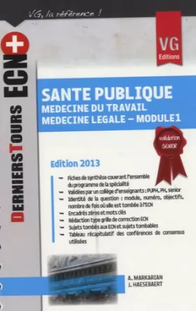Couverture du produit · Santé publique : Médecine du travail - Médecine légale (module 1)