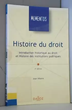 Couverture du produit · Histoire du droit : Introduction historique au droit et histoire des institutions publiques