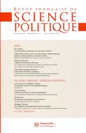 Couverture du produit · Revue française de science politique, Volume 63 N° 3-4, Juin-août 2013 :