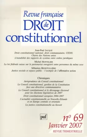 Couverture du produit · Revue française de Droit constitutionnel, N° 69, 2007 :