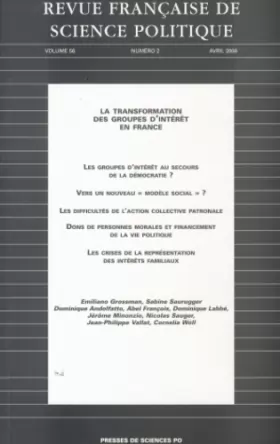 Couverture du produit · Revue française de science politique, N° 2 - Vomume 56 :