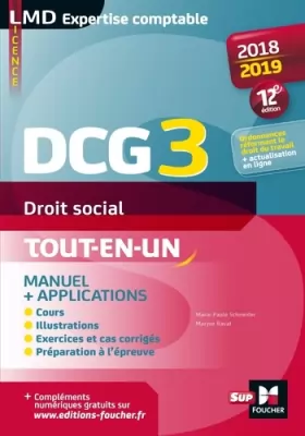 Couverture du produit · DCG 3 - Droit social - Manuel et applications - 2018-2019 - 12e édition - Préparation complète