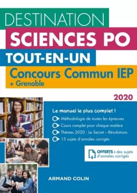 Couverture du produit · Destination Sciences Po - Concours commun IEP 2020 + Grenoble: Tout-en-un (2020)