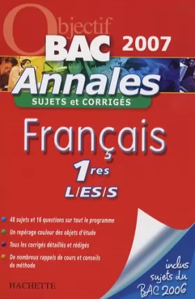Couverture du produit · Français 1e L/ES/S : Annales sujets et corrigés