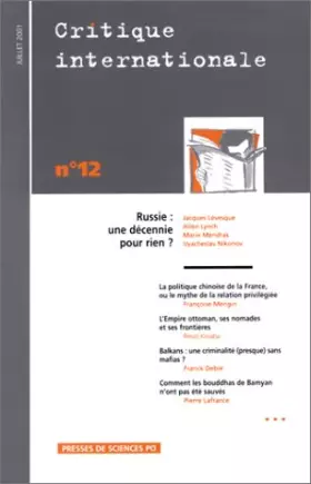 Couverture du produit · Critique internationale, numéro 12, juillet 2001