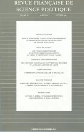 Couverture du produit · Revue française de science politique, volume 51, numéro 5, octobre 2001