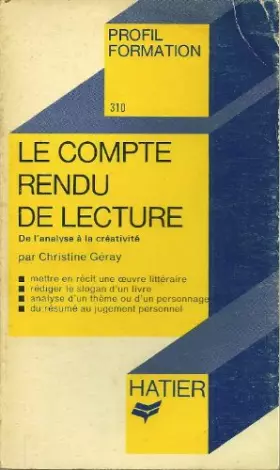 Couverture du produit · Le compte rendu de lecture. Exposé fiche de lecture