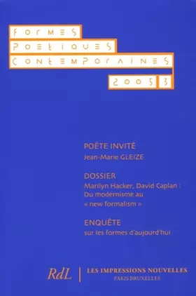 Couverture du produit · Formes Poétiques Contemporaines, N° 3/2005 :
