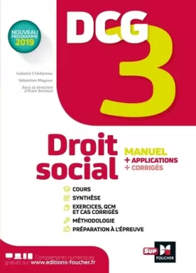 Couverture du produit · DCG 3 - Droit social - Manuel et applications