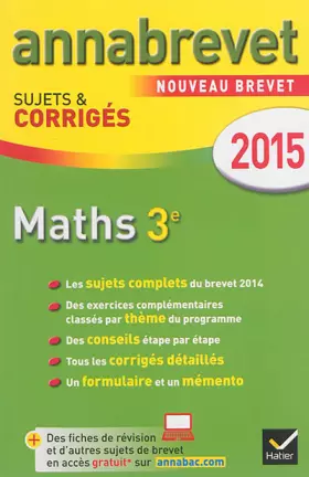 Couverture du produit · Annales Annabrevet 2015 Maths 3e: sujets et corrigés du brevet