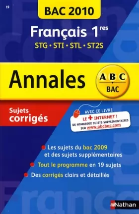 Couverture du produit · Français 1e STG, STI, STL, ST2S : Sujets corrigés