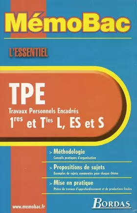 Couverture du produit · MémoBac : L'essentiel TPE, travaux personnels encadrés, 1res et Tles L, ES et S