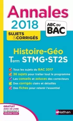 Couverture du produit · Annales ABC du Bac Histoire-Géographie STMG 2018