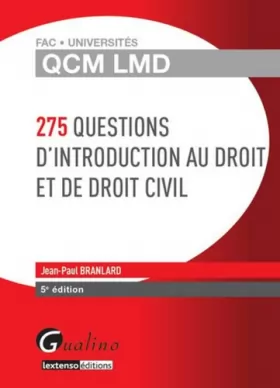 Couverture du produit · QCM LMD - 275 questions d'Introduction au Droit et de droit civil, 5ème édition