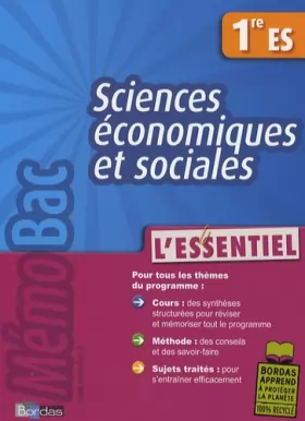Couverture du produit · Sciences économiques et sociales 1e ES : L'essentiel