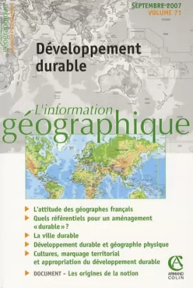 Couverture du produit · L'information géographique - Vol. 71 (3/2007) Développement durable: Développement durable
