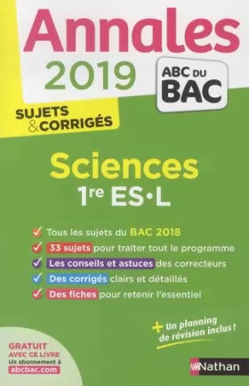 Couverture du produit · Annales ABC du BAC 2019 - Sciences 1re ES-L