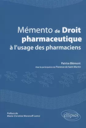 Couverture du produit · Mémento de droit pharmaceutique à l'usage des pharmaciens