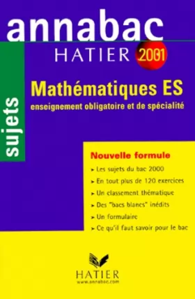 Couverture du produit · Annabac Mathématiques ES - sujets 2001
