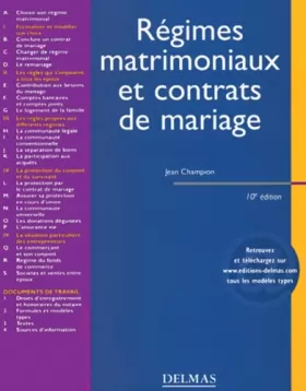 Couverture du produit · Régimes matrimoniaux et contrats de mariage