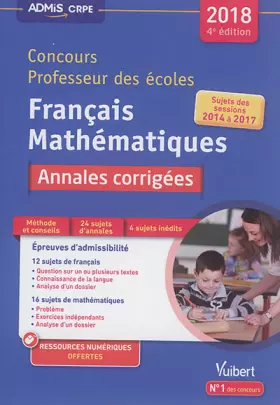 Couverture du produit · Concours professeur des écoles annales 2018 corrigées franc maths 4e edt