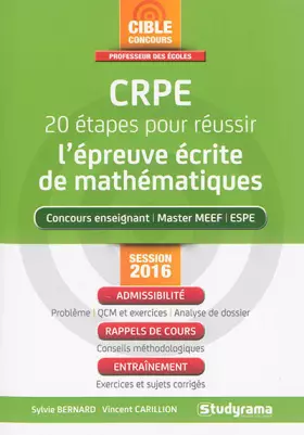 Couverture du produit · CRPE 20 étapes pour réussir l'épreuve de mathématiques : Session 2016