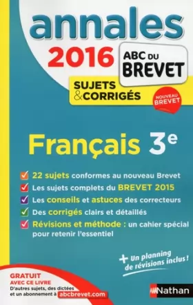 Couverture du produit · Annales ABC du BREVET 2016 Français 3e
