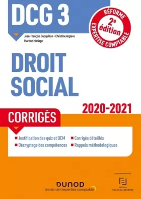 Couverture du produit · DCG 3 Droit social - Corrigés - 2020-2021 (2020-2021)