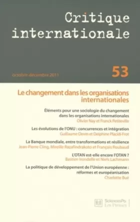Couverture du produit · Critique internationale, N° 53, Octobre-décem : Le changement dans les organisations internationales