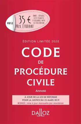 Couverture du produit · Code de procédure civile 2020 annoté. Édition limitée - 111e éd.