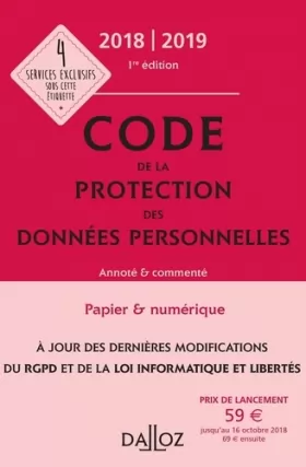 Couverture du produit · Code de la protection des données personnelles 2018/2019 - 1re édition