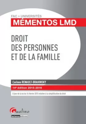 Couverture du produit · Mémentos LMD - Droit des personnes et de la famille 2015-2016, 14ème Ed.
