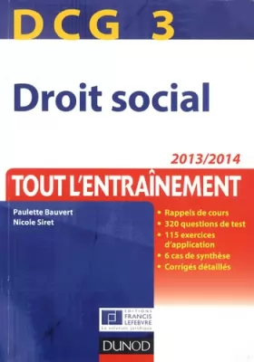 Couverture du produit · DCG 3 - Droit social 2013/2014 - 6e édition - Tout l'Entraînement