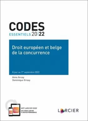 Couverture du produit · Code essentiel Droit européen et belge de la concurrence - À jour au 1er septembre 2022
