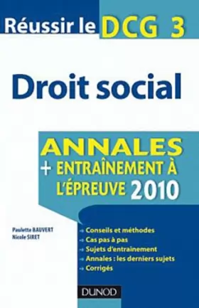 Couverture du produit · Réussir le DCG 3 - Droit social 2011 - 2e édition - Annales - Entraînement à l'épreuve 2011