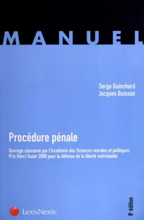 Couverture du produit · Procédure pénale : Ouvrage couronné par l'académie de sciences morales et politiques - Prix Henri Texier 2000 pour la défense d