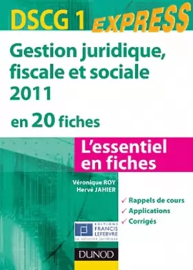 Couverture du produit · Gestion juridique, sociale, fiscale 2011 - DSCG 1 - en 20 fiches