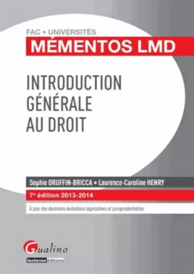 Couverture du produit · Mémentos LMD - Introduction générale au droit 2013-2014