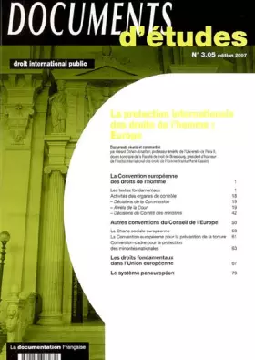 Couverture du produit · La protection internationale des droits de l'homme : Europe (Documents d'études n.3.05 édition 2007)