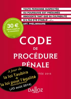 Couverture du produit · Code de procédure pénale 2015. Édition limitée - 56e éd.