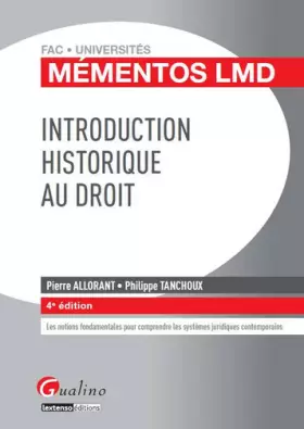 Couverture du produit · Mémentos LMD - Introduction historique au droit 2015-2016, 4ème Ed.