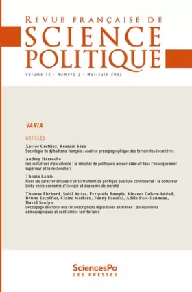 Couverture du produit · Revue Française de Science Politique T72-3