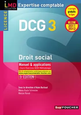 Couverture du produit · DCG 3 Droit social Manuel et applications Millésime 2011-2012. 5e Edition