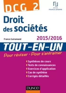 Couverture du produit · DCG 2 - Droit des sociétés 2015/2016 - 8e éd - Tout-en-Un