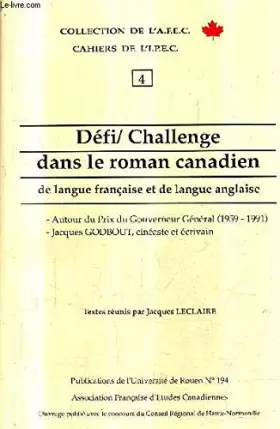 Couverture du produit · Défi/Challenge dans le roman canadien de langue française et de langue anglaise