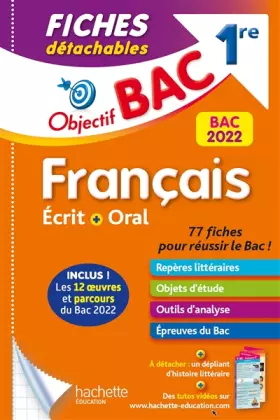 Couverture du produit · Objectif BAC Fiches détachables Français 1re BAC 2022