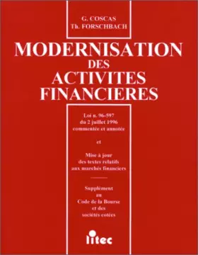 Couverture du produit · Supplément, code de la bourse et des sociétés cotées, modernisation des activités financières, 1re édition (ancienne édition)